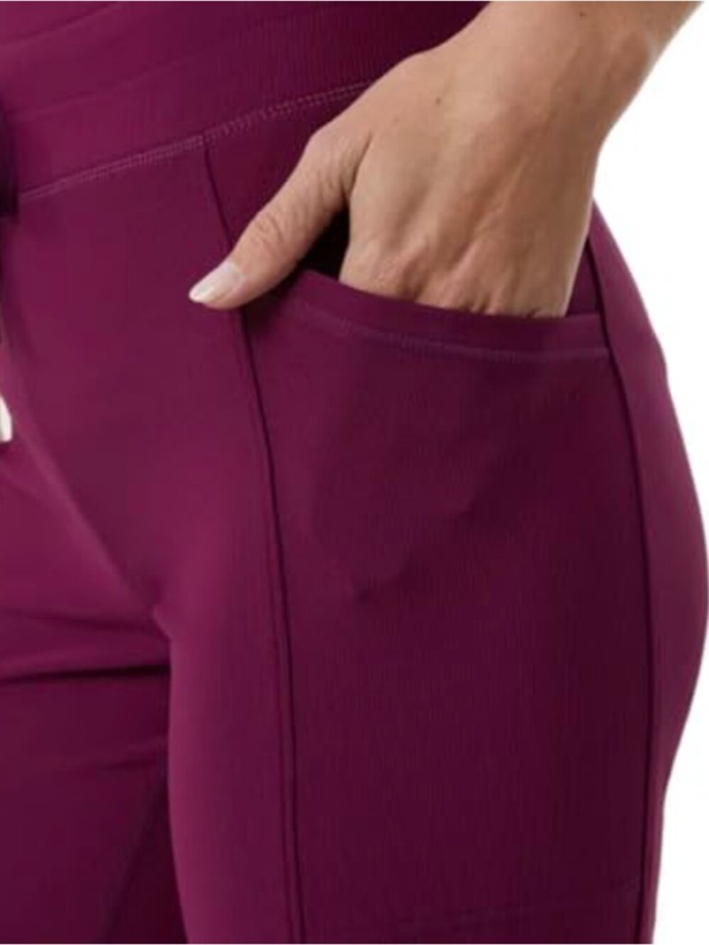 High Rise Ribbed Semi-Flare Yoga Pants Adjustable Drawstring 4-Way Stretch - Picture 2 of 2